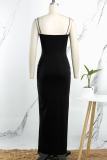Black Sexy Casual Solid Backless Slit Spaghetti Strap Long Dress Dresses