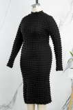 Black Casual Solid Basic Half A Turtleneck Long Sleeve Plus Size Dresses
