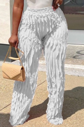 White Casual Solid Basic Regular High Waist Conventional Solid Color Trousers