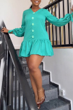 Mint green Casual Solid Patchwork V Neck Long Sleeve Dresses