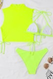 Fluorescent Yellow Sexy Solid See-through 3 Piece Sets (With Paddings)