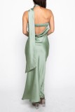 Green Sexy Casual Solid Backless Halter Long Dress Dresses