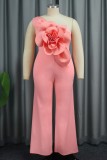 Pink Sexy Casual Solid Patchwork Oblique Collar Skinny Jumpsuits