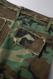 Camouflage Casual Camouflage Print Ripped Patchwork High Waist Skinny Denim Shorts