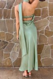 Green Sexy Casual Solid Backless Halter Long Dress Dresses