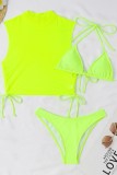Fluorescent Yellow Sexy Solid See-through 3 Piece Sets (With Paddings)