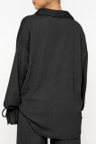 Black Casual Solid Patchwork Buckle Turndown Collar Long Sleeve Two Pieces