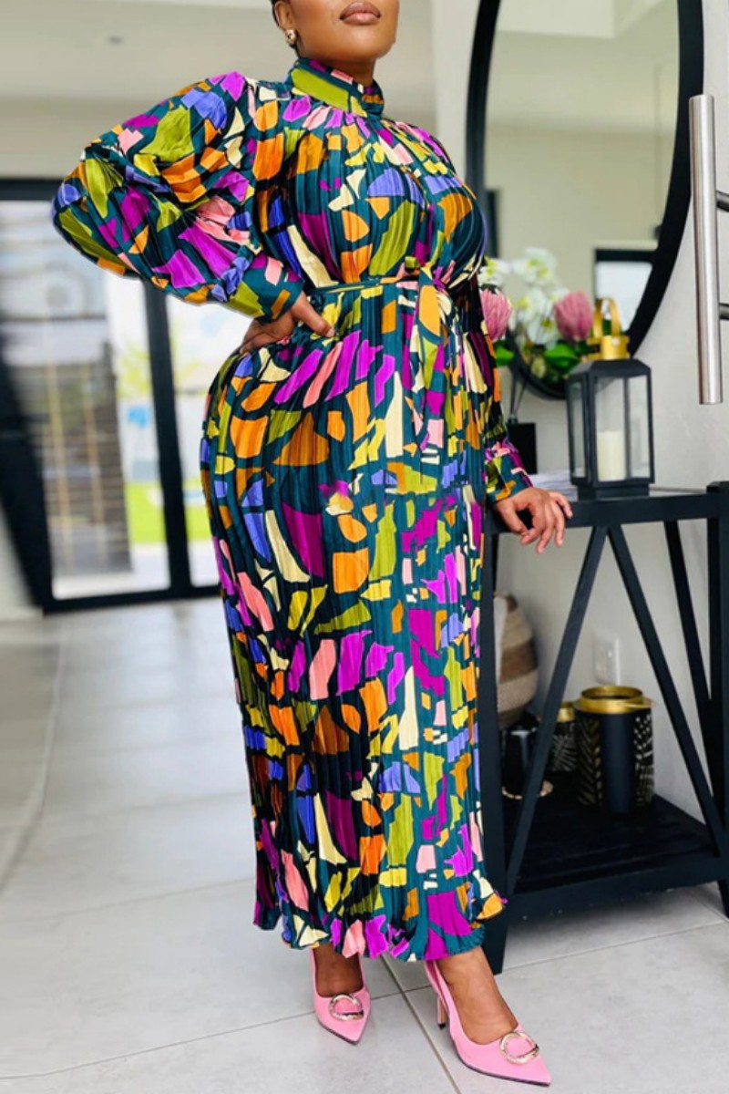 Work Print Printing Half A Turtleneck Long Sleeve Dresses