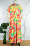 Colour Plus Size Casual Simplicity Mixed Printing Printing O Neck Printed Dress