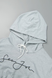 Grey Casual Letter Patchwork Draw String Hooded Collar Long Sleeve Two Pieces