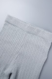 Grey Casual Solid Basic O Neck Long Sleeve Three Piece Set
