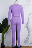 Purple Casual Solid Basic O Neck Long Sleeve Three Piece Set