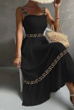 Black Sexy Casual Print Patchwork Backless Square Collar Long Dress Dresses