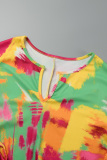 Colour Plus Size Casual Simplicity Mixed Printing Printing O Neck Printed Dress