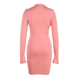 Pink Sexy Solid Fold Turndown Collar Pencil Skirt Dresses