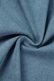 Light Blue Casual Solid Patchwork High Waist Regular Denim Skirts
