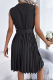 Black Sweet Solid Frenulum V Neck Sleeveless Dress Dresses