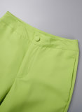 Fluorescent Green Casual Solid Patchwork Buttons V Neck Long Sleeve Two Pieces