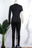 Black Casual Solid Hollowed Out Turtleneck Skinny Jumpsuits