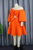 Orange Casual Solid Hollowed Out Backless Off the Shoulder A Line Dresses