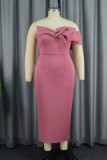 Pink Sexy Formal Solid Patchwork Backless Off the Shoulder Long Dress