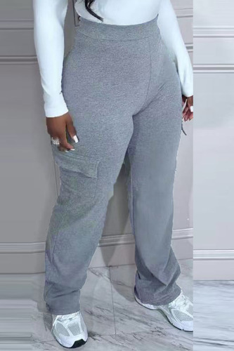 Grey Casual Solid Patchwork Skinny High Waist Pencil Solid Color Bottoms