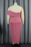 Pink Sexy Formal Solid Patchwork Backless Off the Shoulder Long Dress