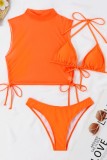 Orange Sexy Solid See-through 3 Piece Sets (With Paddings)