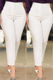 Light Gray Casual Solid Patchwork Skinny High Waist Conventional Solid Color Trousers