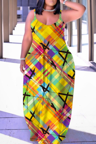 Colour Sexy Casual Print Backless Spaghetti Strap Long Dress Dresses