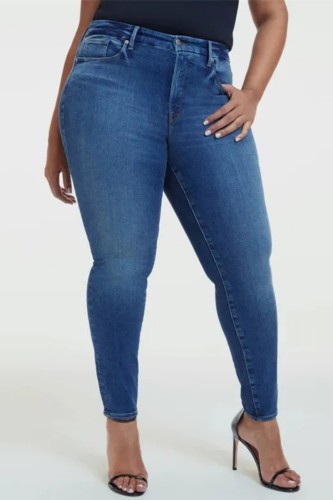 Light Blue Casual Solid Patchwork High Waist Skinny Denim Jeans