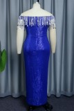 Blue Sexy Formal Patchwork Sequins Backless Off the Shoulder Evening Dress Dresses
