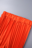 Orange Red Casual Gradual Change Print Pleated Regular High Waist Conventional Positioning Print Bottoms