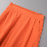 Orange Casual Simplicity Solid Frenulum V Neck Short Sleeve Two Pieces