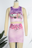 Pink Casual Print Basic O Neck Sleeveless Two Pieces