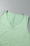 Light Green Casual Solid Basic V Neck Plus Size Two Pieces