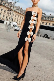 Black Sexy Solid Patchwork High Opening With Bow Strapless Irregular Dress Dresses