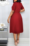 Purple Casual Solid Patchwork Tear With Belt O Neck A Line Dresses