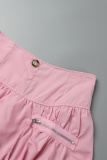 Pink Sweet Solid Patchwork Fold Zipper Regular High Waist Type A Solid Color Bottoms
