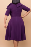 Purple Elegant Solid Flounce Fold Zipper O Neck A Line Dresses