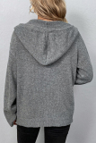 Grey Casual Solid Buttons Hooded Collar Tops