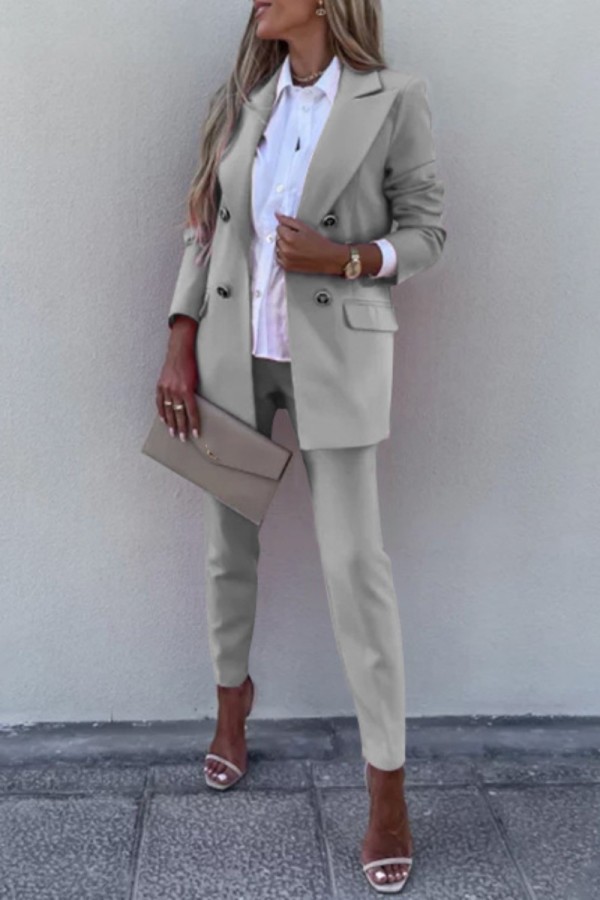 Solid Color Long Sleeve Trousers Cardigan Homewear Two Piece Straight Pants