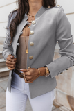 White Casual Solid Patchwork Buckle Mandarin Collar Outerwear