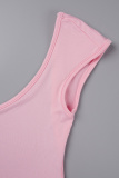 Pink Casual Solid Backless O Neck Sleeveless Two Pieces