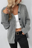 Black Casual Solid Buttons Hooded Collar Tops