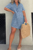Sky Blue Casual Solid Pocket Turndown Collar A Line Dresses