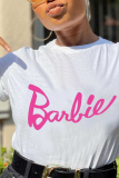 Orange Street daily printed patchwork alphabet Barbie O-neck T-shirt