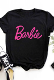 Red Street daily printed patchwork alphabet Barbie O-neck T-shirt
