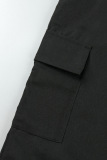 Black White Color Lump Pocket Contrast Loose Mid Waist Straight Patchwork Bottoms