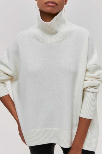 White Casual Solid Basic Turtleneck Tops